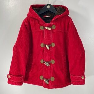 Hanna Andersson Red Hooded Corduroy Sherpa Lined Zip Toggle Winter Coat 120 6 7